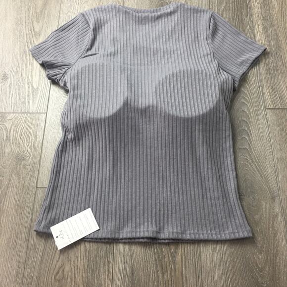 NWT Klassy Network Brami Rib Knit Top Built In Bra Short Sleeve Gray XXL - Picture 7 of 8